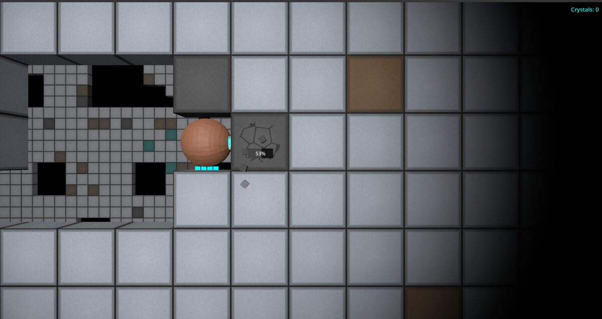 A vessel mining a block in Hollow Deep, showing the crack shader at 53% damage